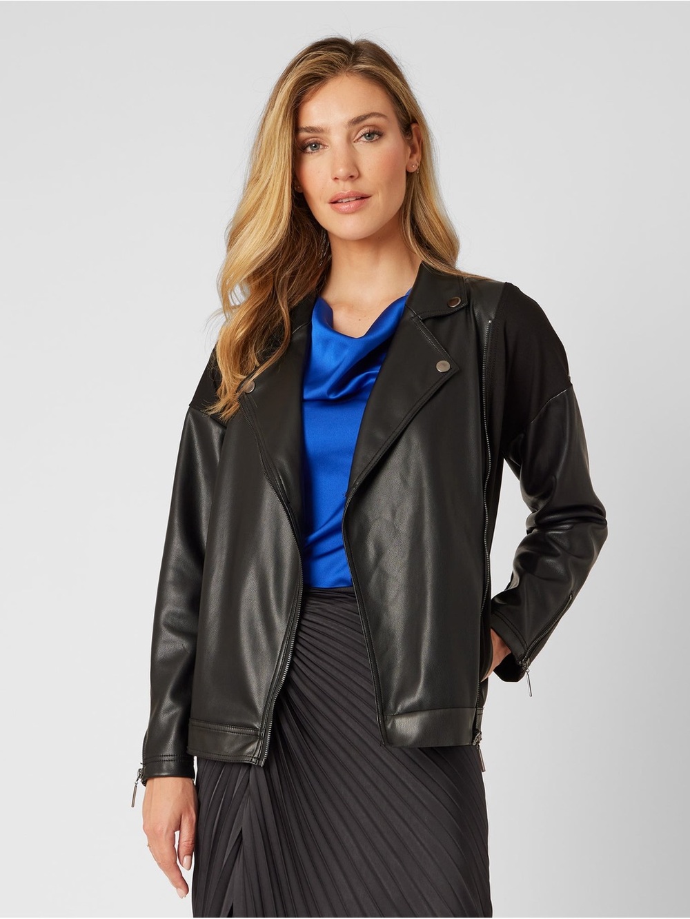 Adrienne Landau Onyx Black Faux Leather Moto Jacket